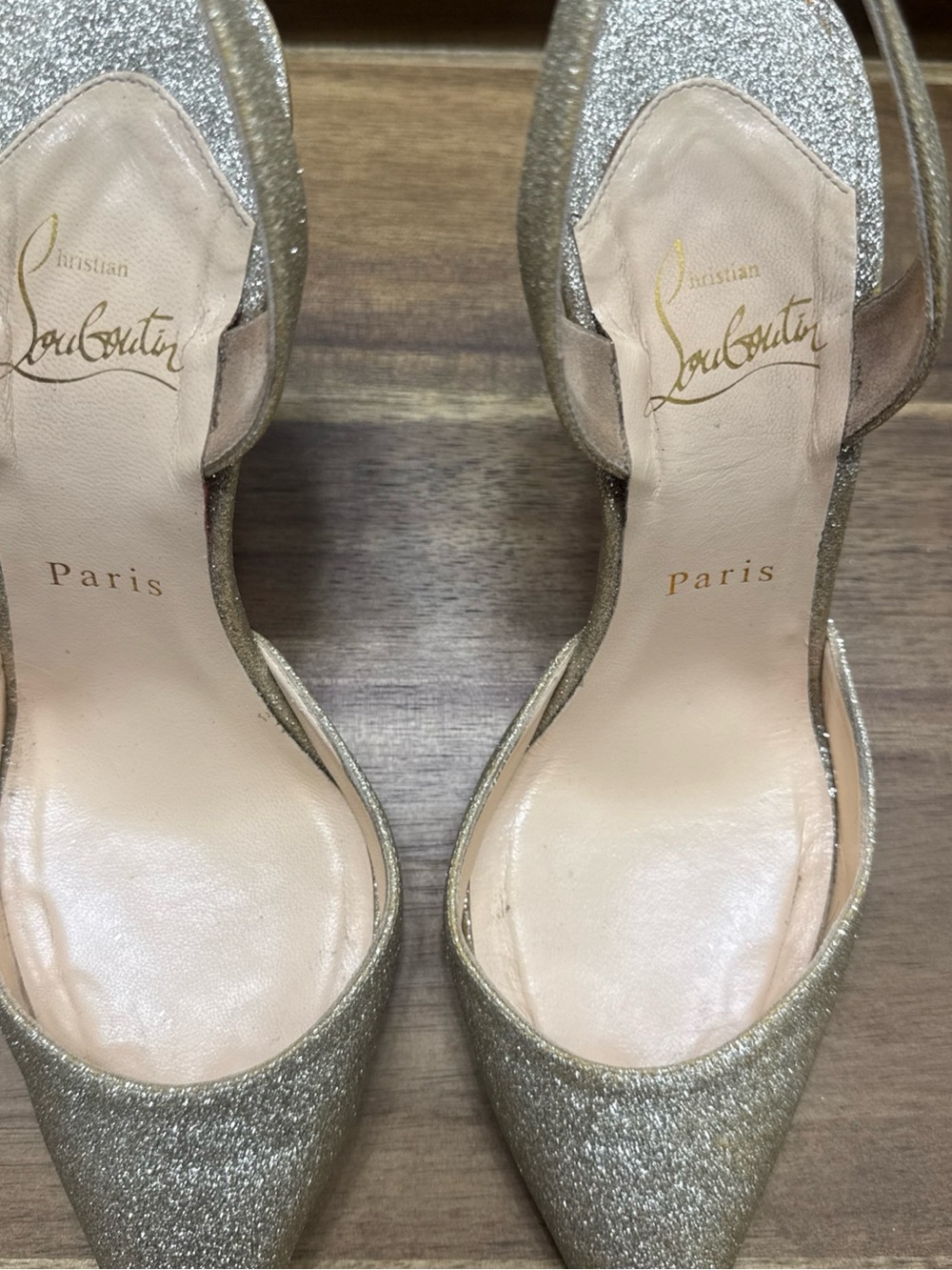 Christian Louboutin Gold Glitter Pointed Slingback Pumps